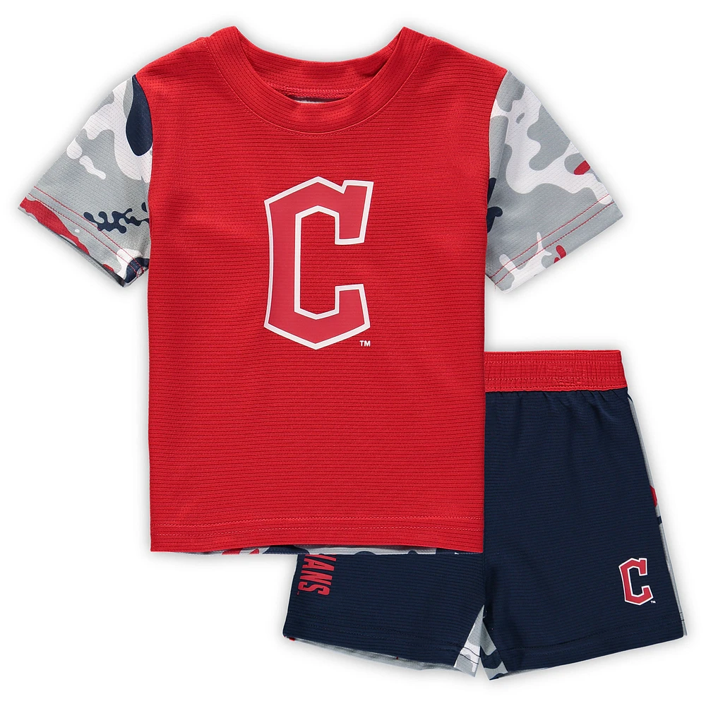 Newborn & Infant Red/Navy Cleveland Guardians Pinch Hitter T-Shirt & Shorts Set