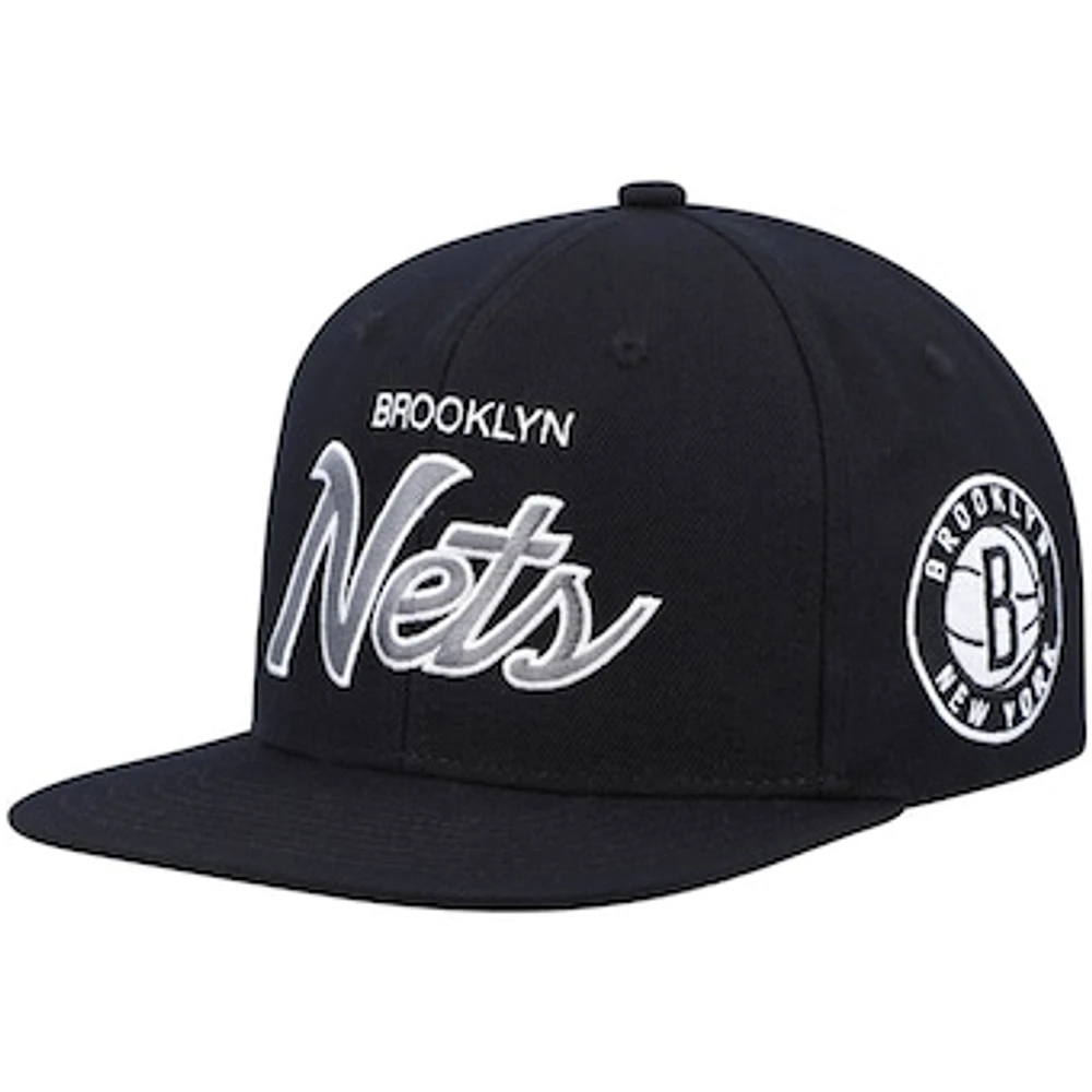 Men's Mitchell & Ness Black Brooklyn Nets Hardwood Classics Script 2.0 Snapback Hat