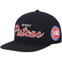 Men's Mitchell & Ness Black Detroit Pistons Hardwood Classics Script 2.0 Snapback Hat