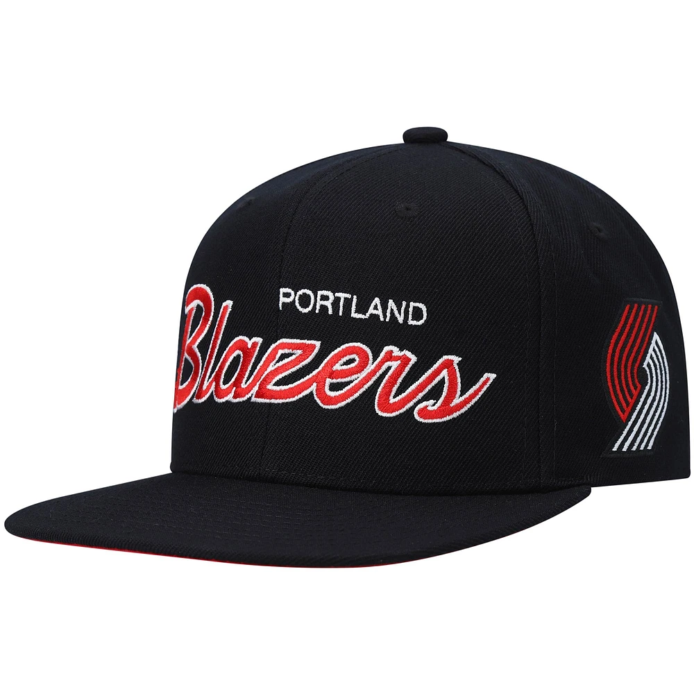 Men's Mitchell & Ness Black Portland Trail Blazers Hardwood Classics Script 2.0 Snapback Hat