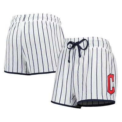 Women's Concepts Sport White/Navy Cleveland Guardians Vigor Pinstripe Sleep Shorts