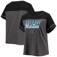 Women's Heathered Charcoal/Black Miami Marlins Plus Colorblock T-Shirt