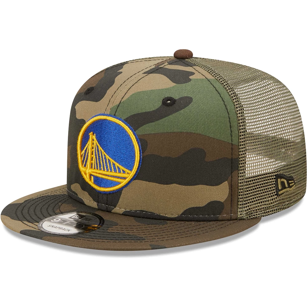 Men's New Era Camo/Olive Golden State Warriors Trucker 9FIFTY Snapback - Hat