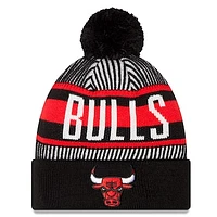 Men's New Era Black Chicago Bulls Striped - Cuff Knit Hat with Pom