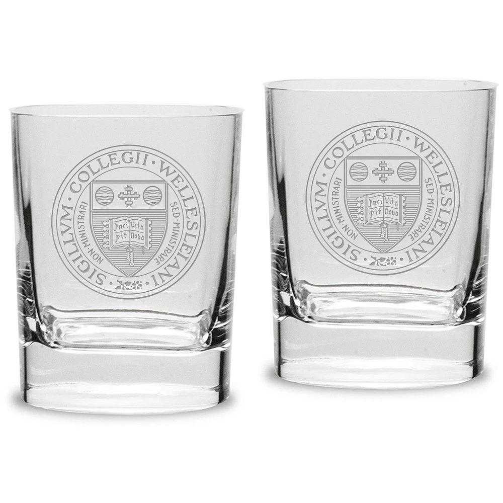 Wellesley Blue Team 11.75oz. Square Double Old Fashioned Glass Set