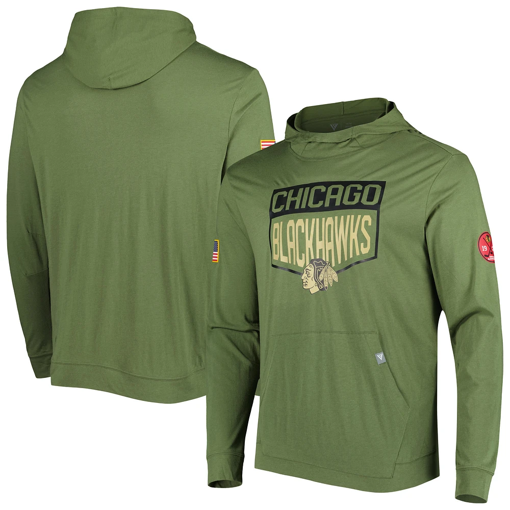 Men's Levelwear Olive Chicago Blackhawks Thrive Tri-Blend Pullover Hoodie