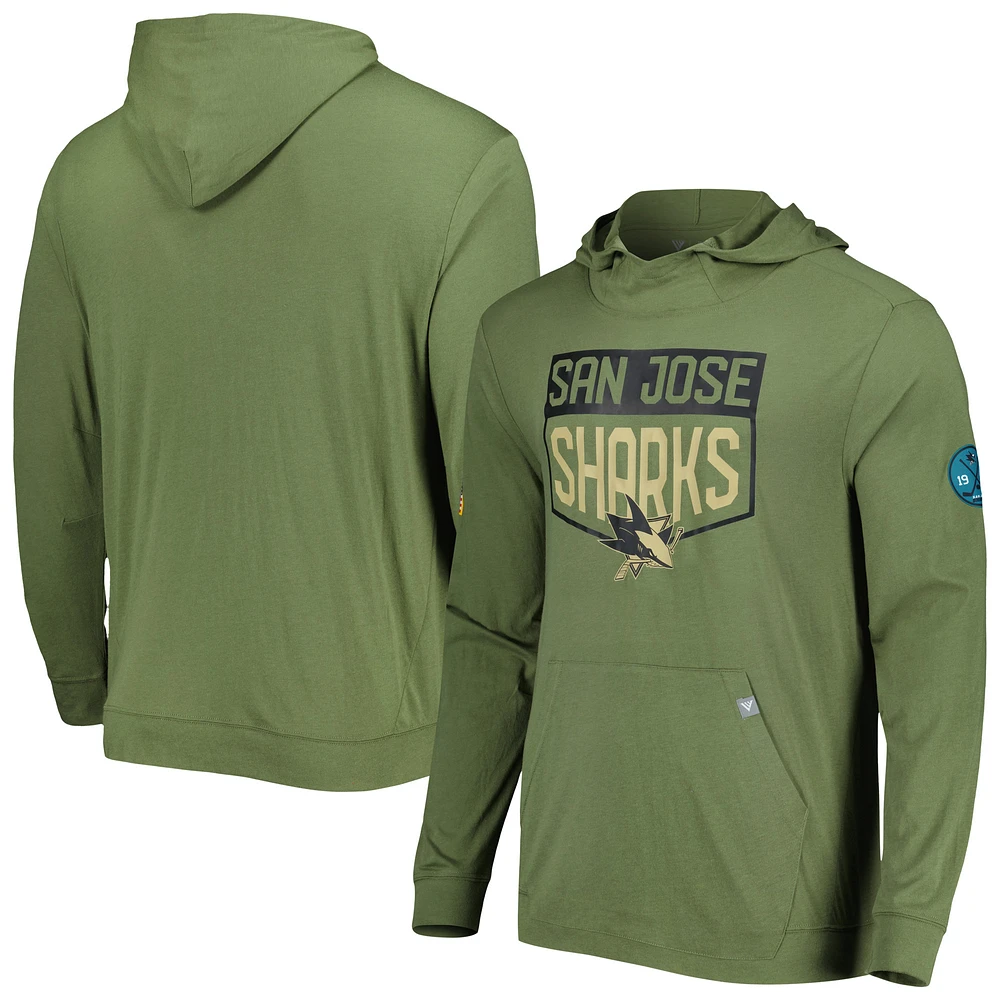 Men's Levelwear Olive San Jose Sharks Thrive Tri-Blend Pullover Hoodie