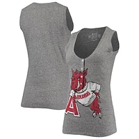 Women's Original Retro Brand Heathered Gray Arkansas Razorbacks Relaxed Henley Tri-Blend V-Neck Logo Tank Top