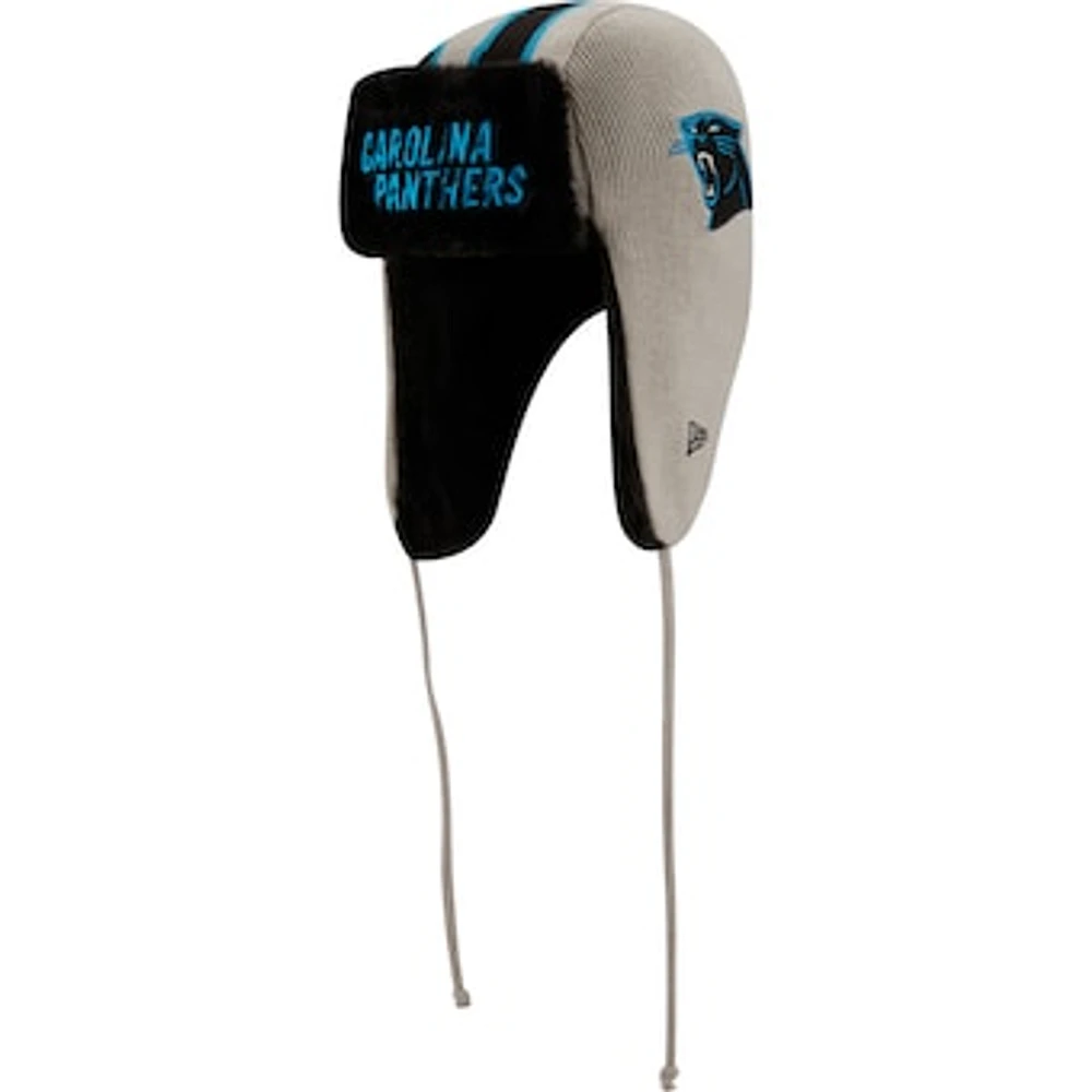 Men's New Era Silver Carolina Panthers Helmet Head Trapper Knit Hat