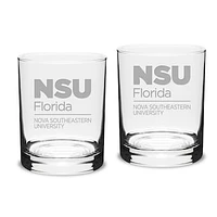 Nova Southeastern Sharks 14oz. 2-Piece Classic Double Old-Fashioned Glass Set