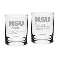 Nova Southeastern Sharks 14oz. 2-Piece Classic Double Old-Fashioned Glass Set