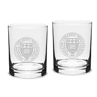 Wellesley Blue 14oz. 2-Piece Logo Classic Double Old-Fashioned Glass Set