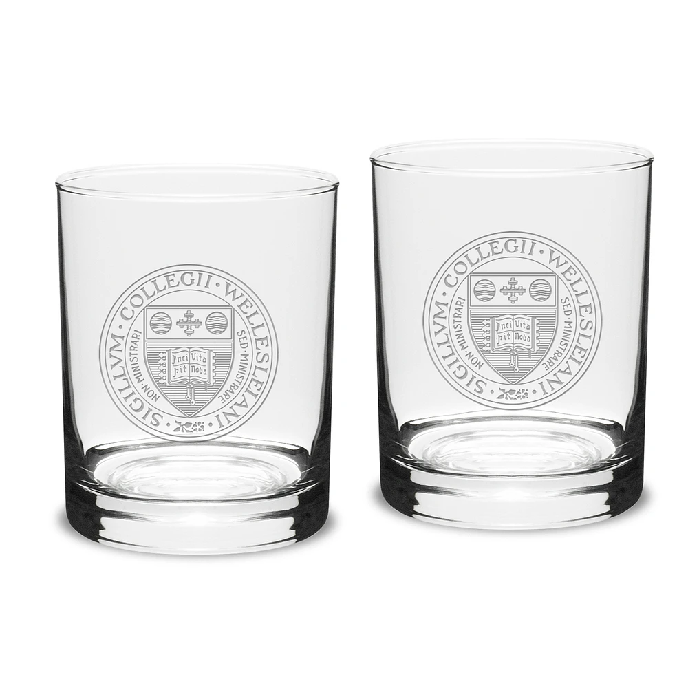 Wellesley Blue 14oz. 2-Piece Logo Classic Double Old-Fashioned Glass Set