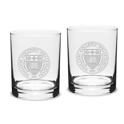 Wellesley Blue 14oz. 2-Piece Logo Classic Double Old-Fashioned Glass Set