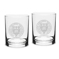 Wellesley Blue 14oz. 2-Piece Logo Classic Double Old-Fashioned Glass Set