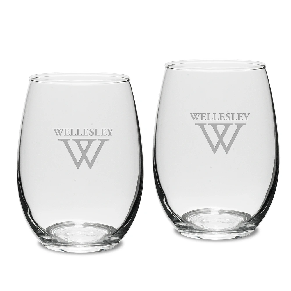 Wellesley Blue 15oz. 2-Piece Stemless Wine Glass Set