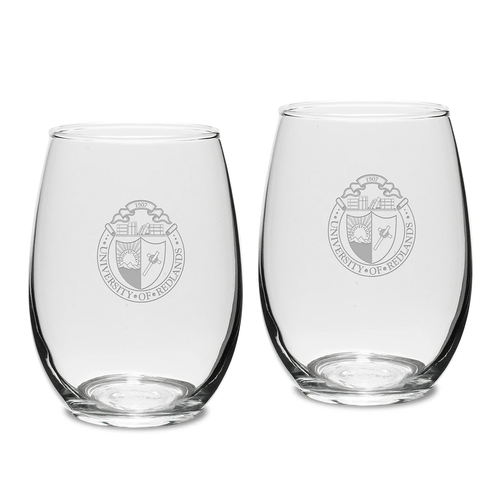 University of Redlands Bulldogs 15oz. 2-Piece Stemless Wine Glass Set