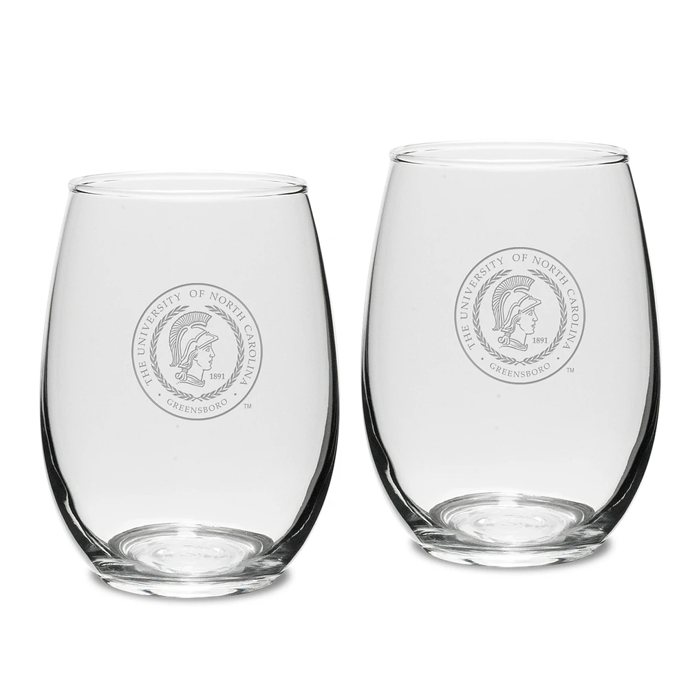 UNCG Spartans 15oz. 2-Piece Stemless Wine Glass Set