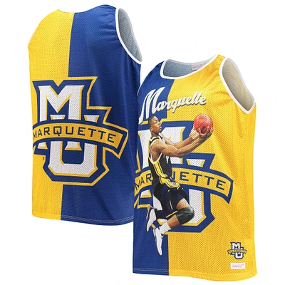 Men's Mitchell & Ness Dwyane Wade Blue/Gold Marquette Golden Eagles Sublimated Player Big Tall Tank Top