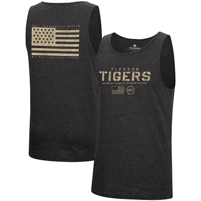 Men's Colosseum Heathered Black Clemson Tigers Military Appreciation OHT Transport Tank Top