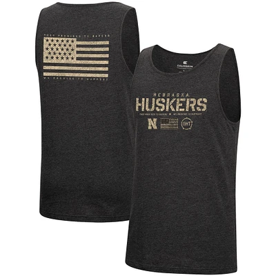 Men's Colosseum Heathered Black Nebraska Huskers Military Appreciation OHT Transport Tank Top