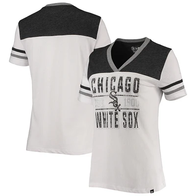 Women's New Era White/Heathered Black Chicago White Sox Colorblock V-Neck T-Shirt