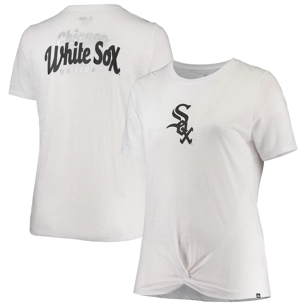 Women's New Era White Chicago Sox Plus 2-Hit Front Knot T-Shirt