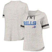 Women's Heathered Gray Buffalo Bills Plus Size Lace-Up V-Neck T-Shirt