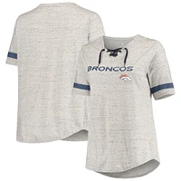 Women's Heathered Gray Denver Broncos Plus Size Lace-Up V-Neck T-Shirt