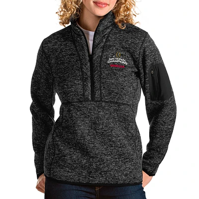 Women's Antigua Heathered Georgia Bulldogs College Football Playoff 2021 National Champions Fortune Quarter-Zip Pullover Jacket