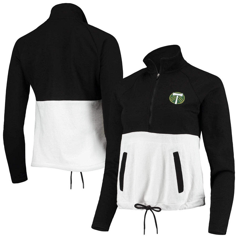 Women's Antigua Black/White Portland Timbers Harbor Raglan Half-Zip Jacket