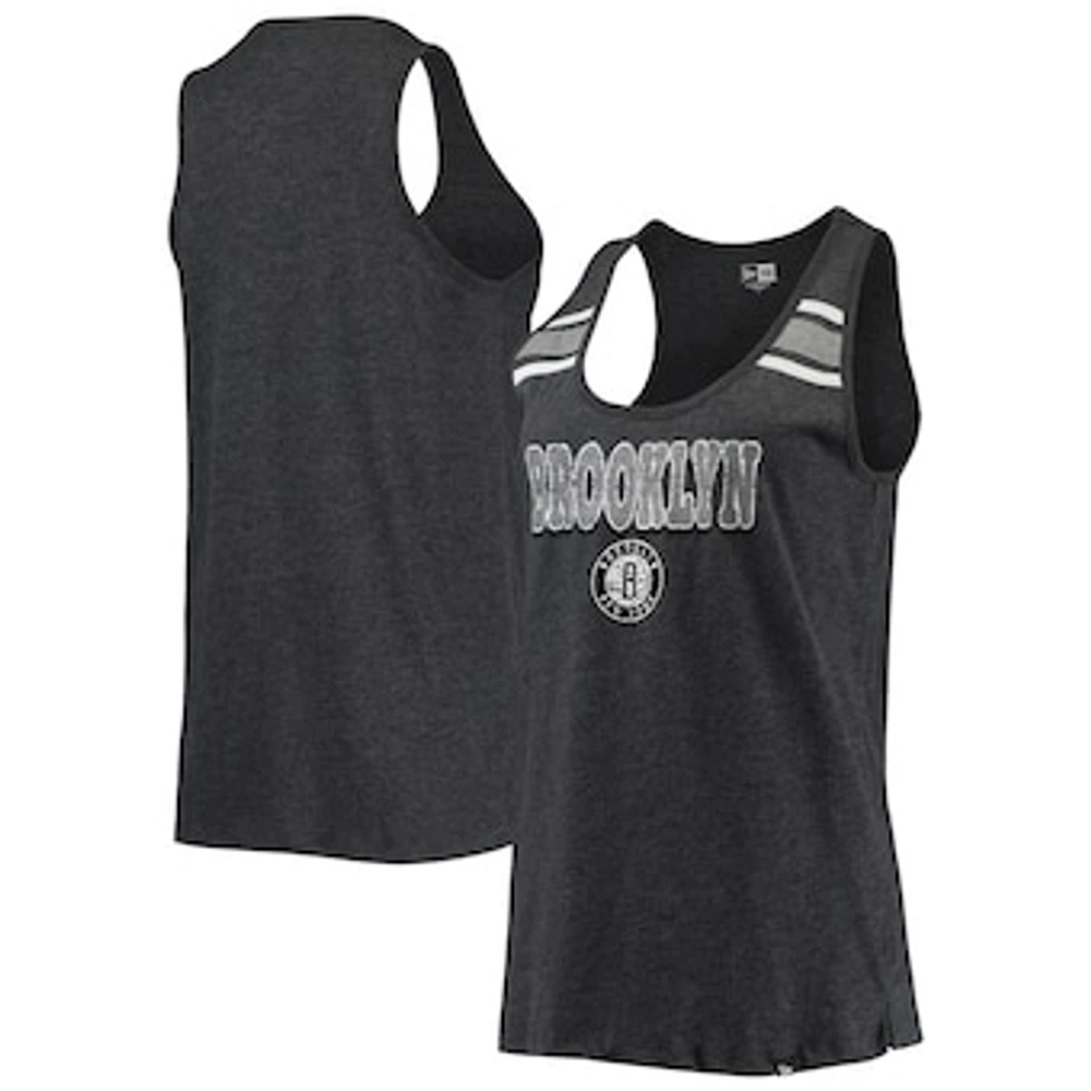 Women's New Era Heathered Black Brooklyn Nets Scoop-Neck Racerback Tank Top