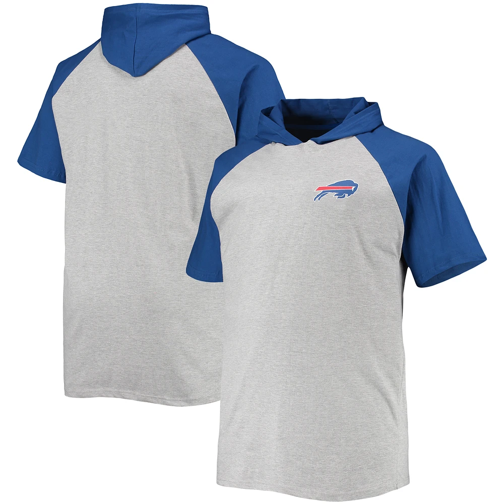 Men's Heathered Gray/Royal Buffalo Bills Big & Tall Raglan Short Sleeve Pullover Hoodie