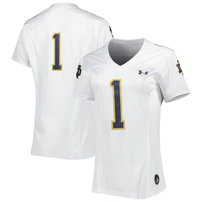 Women's Under Armour #1 White Notre Dame Fighting Irish Replica Football Jersey