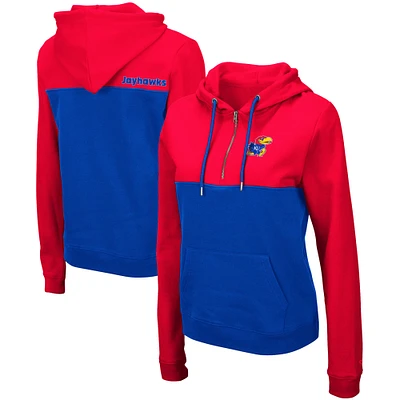 Women's Colosseum Red/Royal Kansas Jayhawks Aidan Lightweight Half-Zip Hoodie