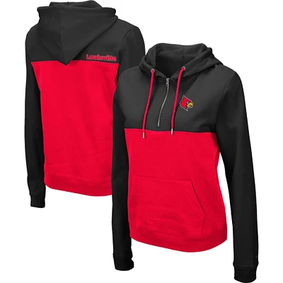 Women's Colosseum Black/Red Louisville Cardinals Aidan Lightweight Half-Zip Hoodie