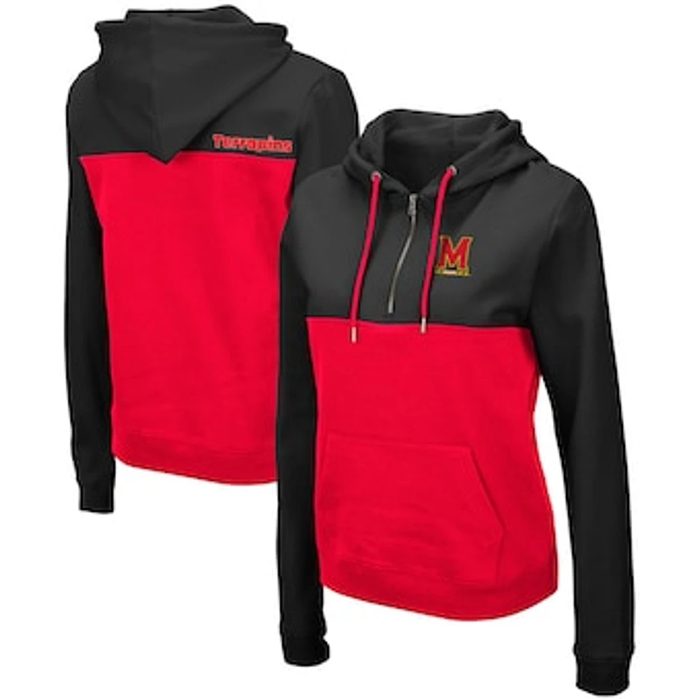 Women's Colosseum Black/Red Maryland Terrapins Aidan Lightweight Half-Zip Hoodie