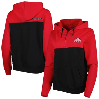 Women's Colosseum Black/Scarlet Ohio State Buckeyes Aidan Lightweight Half-Zip Hoodie