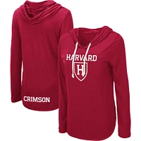 Women's Colosseum Crimson Harvard My Lover Lightweight Hooded Long Sleeve T-Shirt