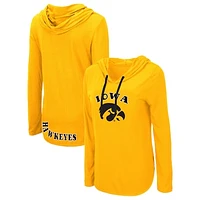 Women's Colosseum Gold Iowa Hawkeyes My Lover Lightweight Hooded Long Sleeve T-Shirt