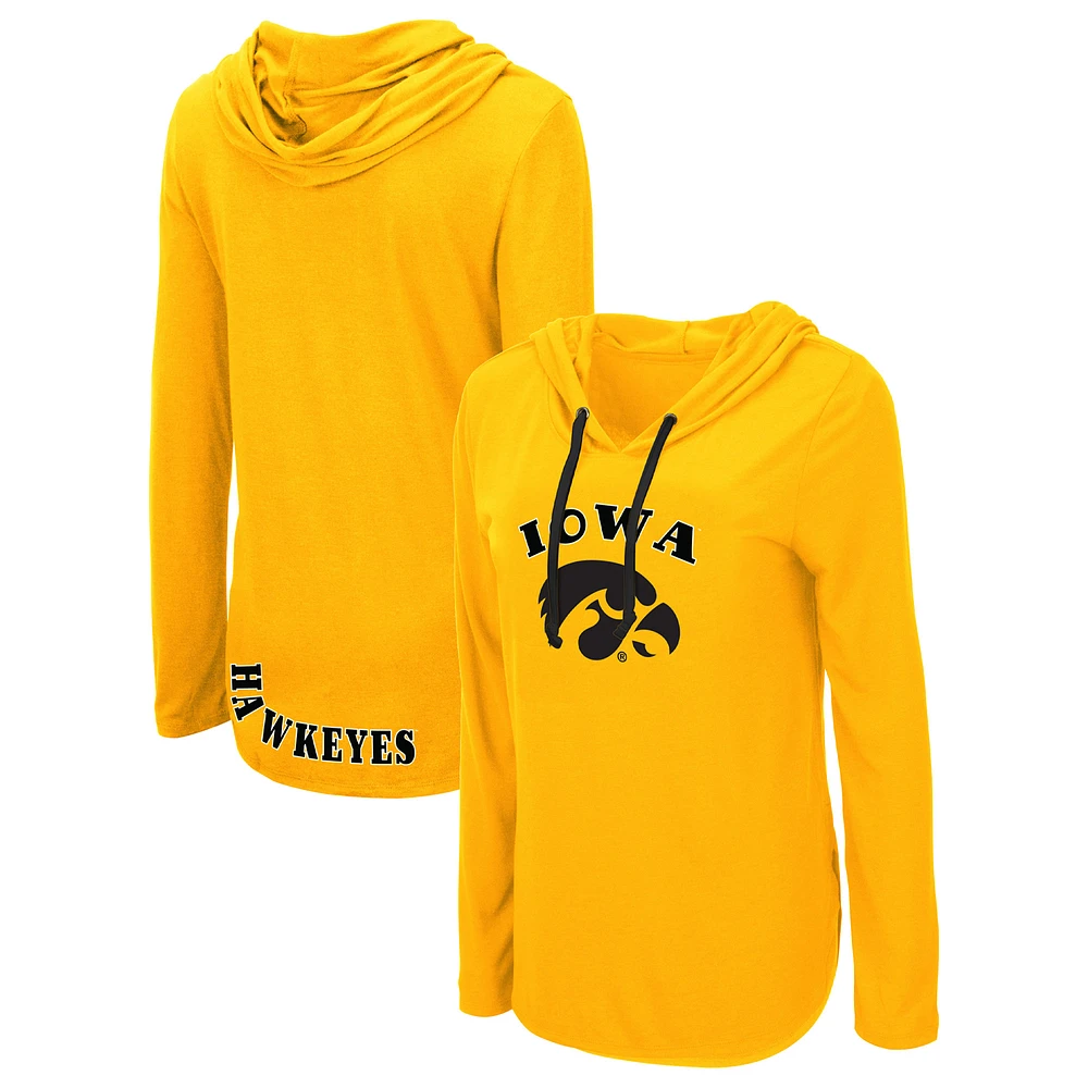 Women's Colosseum Gold Iowa Hawkeyes My Lover Lightweight Hooded Long Sleeve T-Shirt