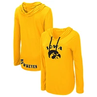 Women's Colosseum Gold Iowa Hawkeyes My Lover Lightweight Hooded Long Sleeve T-Shirt