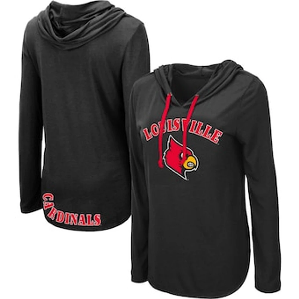 Women's Colosseum Black Louisville Cardinals My Lover Lightweight Hooded Long Sleeve T-Shirt