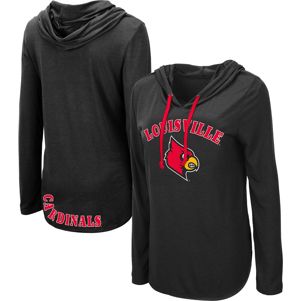 Women's Colosseum Black Louisville Cardinals My Lover Lightweight Hooded Long Sleeve T-Shirt