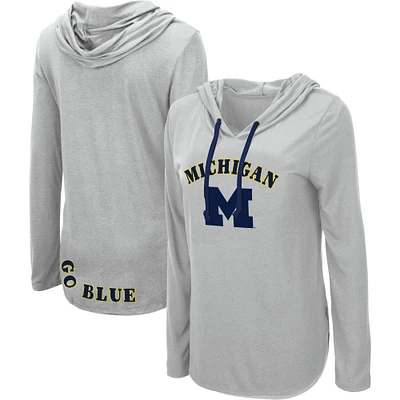 Women's Colosseum Heather Gray Michigan Wolverines My Lover Lightweight Hooded Long Sleeve T-Shirt