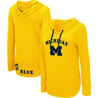 Women's Colosseum Maize Michigan Wolverines My Lover Lightweight Hooded Long Sleeve T-Shirt