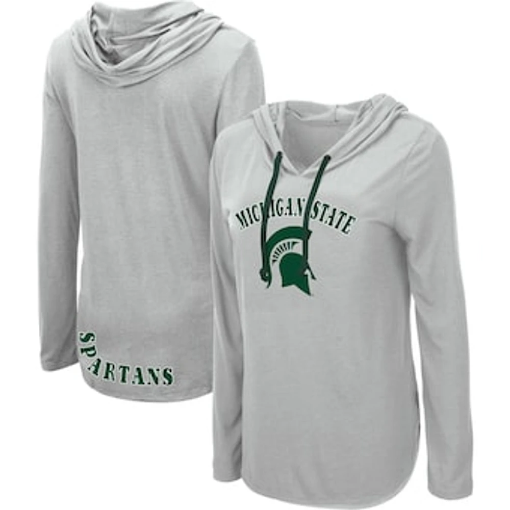 Women's Colosseum Heather Gray Michigan State Spartans My Lover Lightweight Hooded Long Sleeve T-Shirt