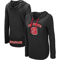 Women's Colosseum Black NC State Wolfpack My Lover Lightweight Hooded Long Sleeve T-Shirt