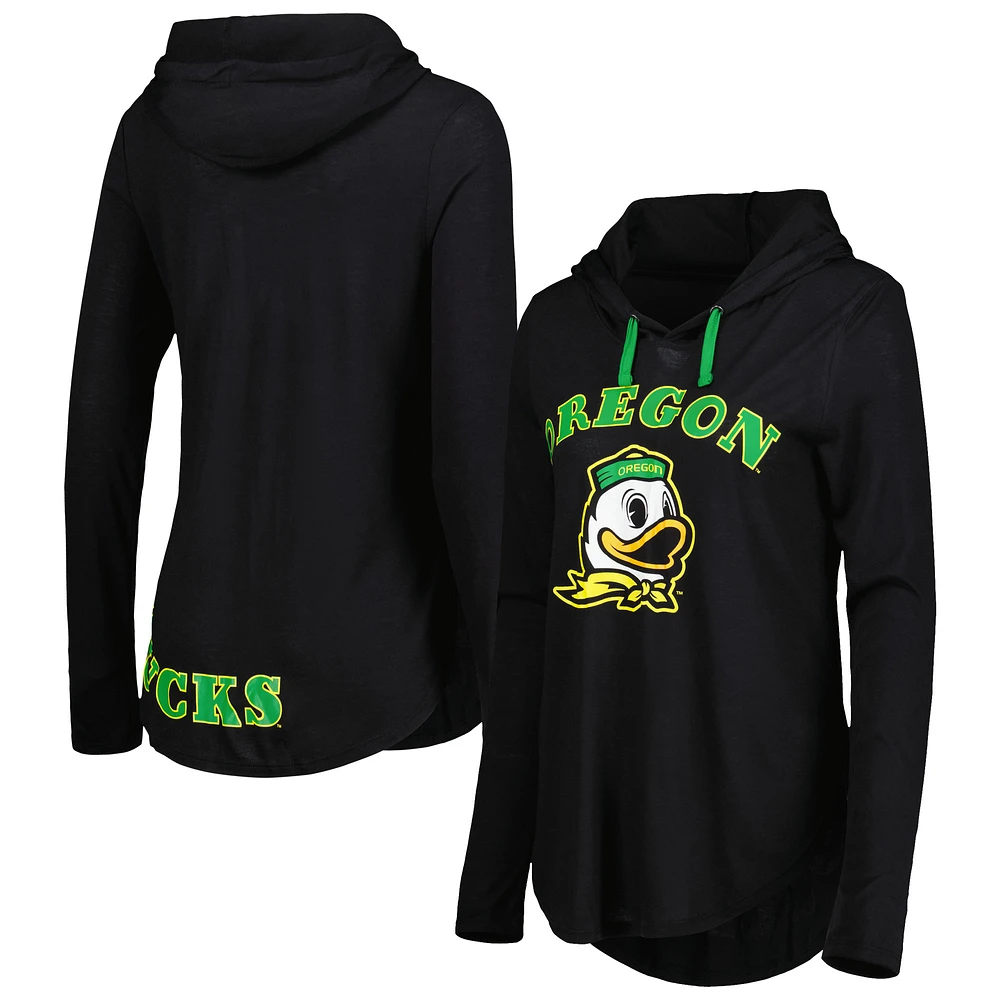 Women's Colosseum Black Oregon Ducks My Lover Lightweight Hooded Long Sleeve T-Shirt