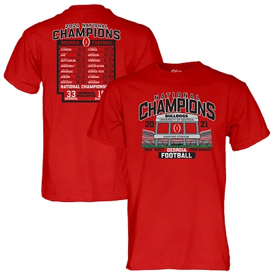 Men's Blue 84 Red Georgia Bulldogs College Football Playoff 2021 National Champions Stadium Schedule T-Shirt